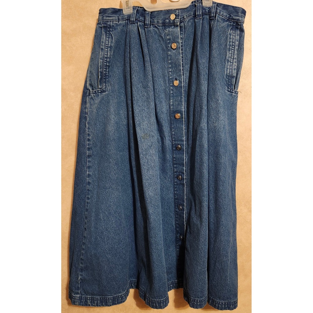 Carolina Bay Plus Blue Denim Maxi Skirt Button Front Elastic Waist Size 22W 36